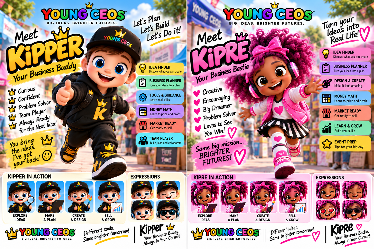 Kipper and Kipre, the Young CEOs business mentor characters